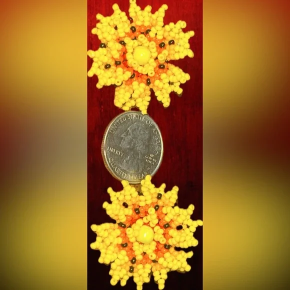 3D Hand-Beaded Spanish Marigold Glass Earrings – Artistic Beauty in Full Bloom - Picture 2 of 7